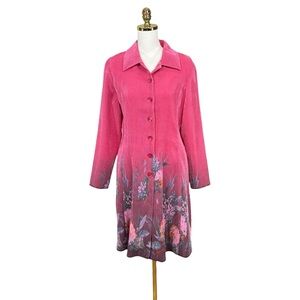 Woman’s Jerry T lightweight pink pleated floral whimsical duster jacket size L